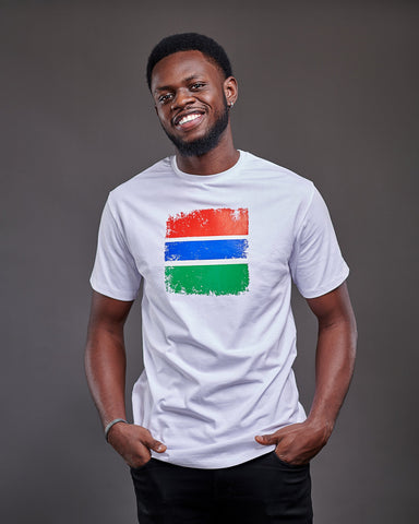 Crew-Neck T-shirt with distressed Gambian flag